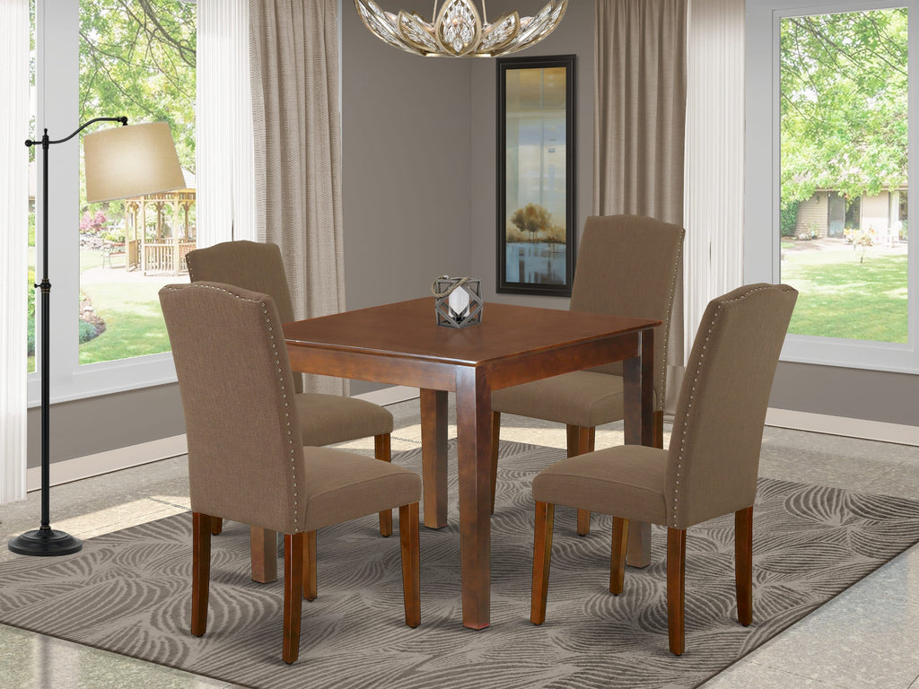 OXEN5-RLF-YA 5-Piece Dining Set with Square Table & 4 Elegant Coffee Parson Chairs, Mahogany 36x36