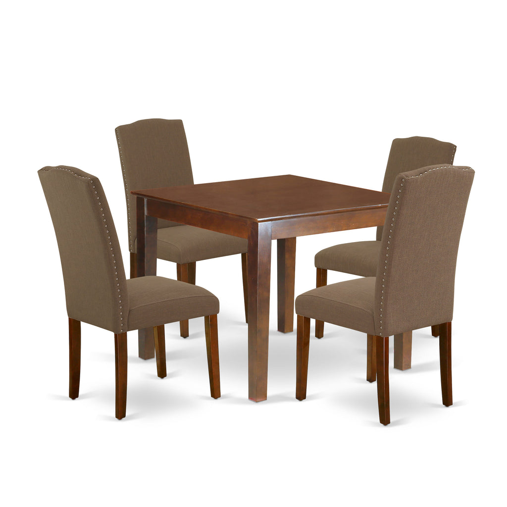 OXEN5-RLF-YA 5-Piece Dining Set with Square Table & 4 Elegant Coffee Parson Chairs, Mahogany 36x36
