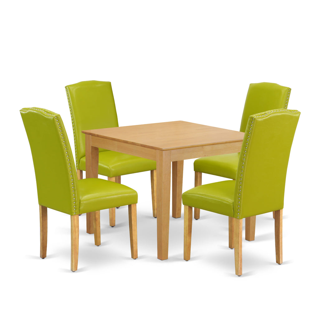 Dining Ensemble OXEN5-YD9-UI Square Table with 4 Upholstered Chairs in Oak Finish, 36x36