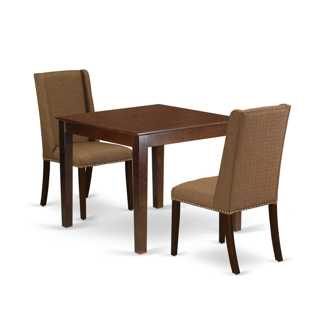 Stylish Dining Ensemble OXFL3-4N1-M1 3-Piece Set with Square Wood Table and Upholstered Chairs