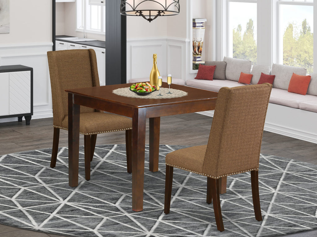 Stylish Dining Ensemble OXFL3-4N1-M1 3-Piece Set with Square Wood Table and Upholstered Chairs