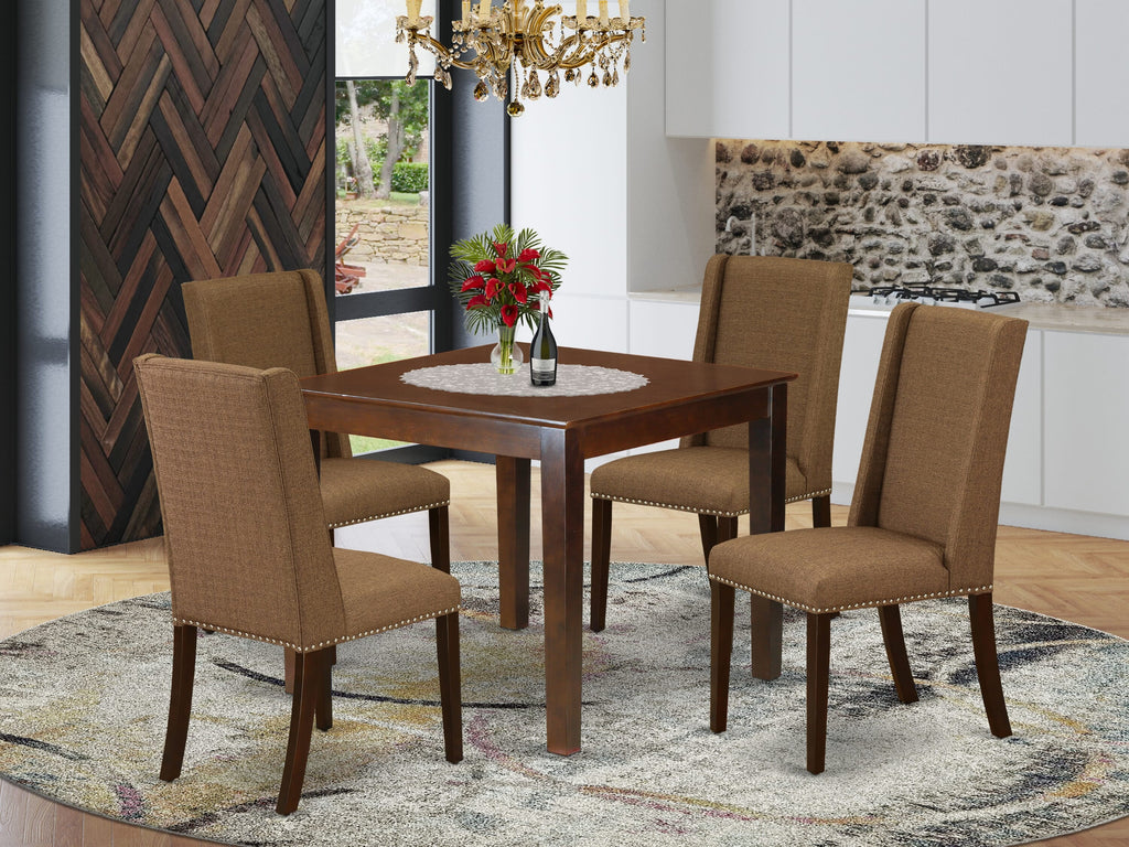OXFL5-0B0-FV 5-Piece Dining Set with Square Mahogany Table & 4 Parson Chairs, 36x36 Inch Beige