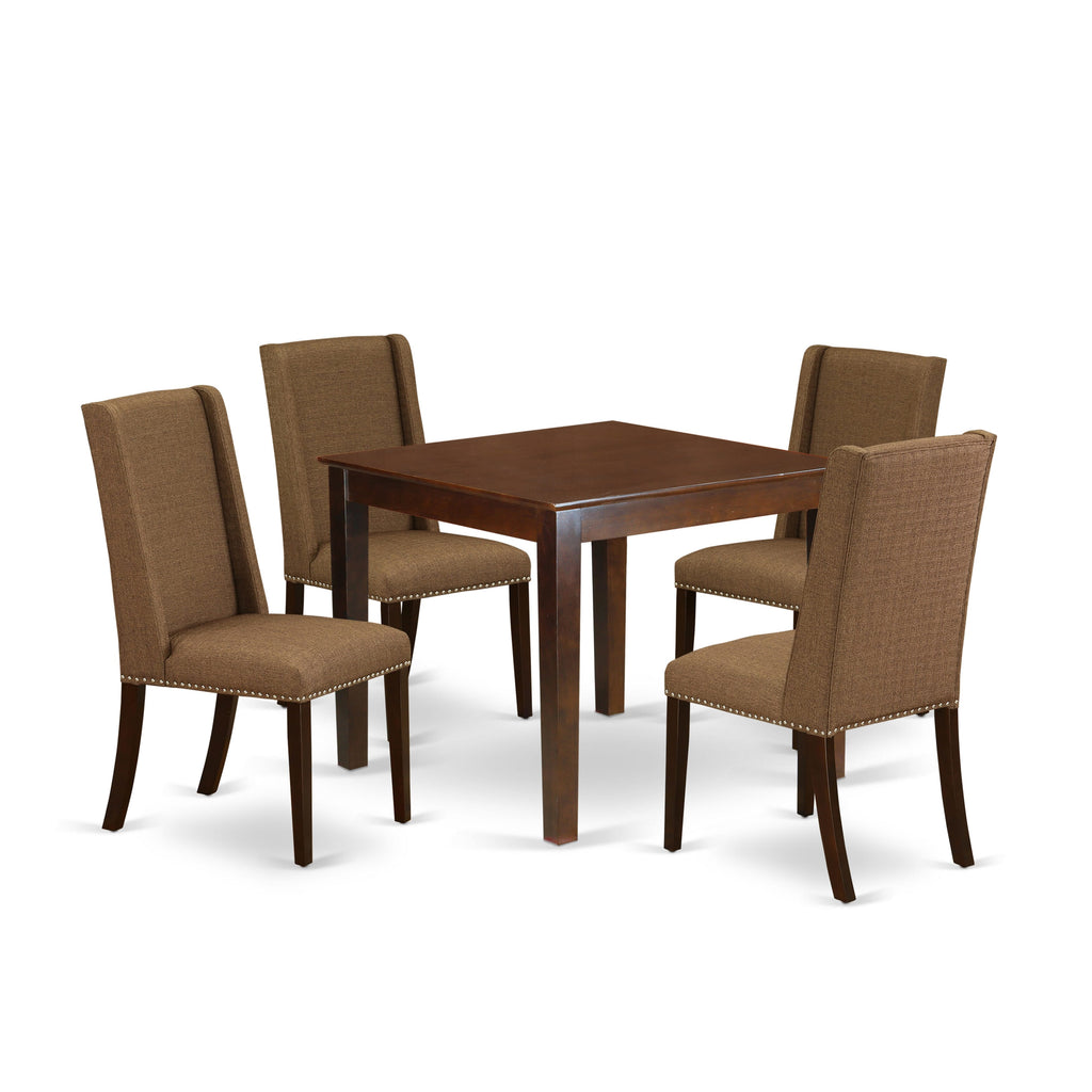 OXFL5-0B0-FV 5-Piece Dining Set with Square Mahogany Table & 4 Parson Chairs, 36x36 Inch Beige