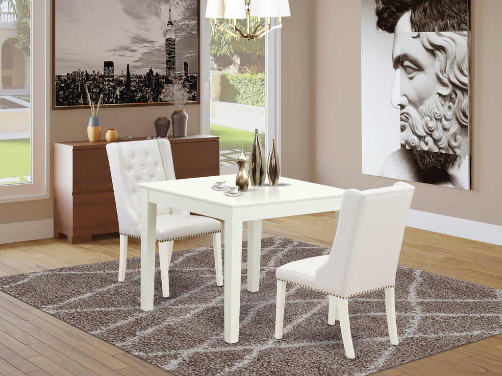 3-Piece Dining Set OXFO3-GIT-NL Square Table & Faux Leather Chairs Duo, 36x36, White Finish