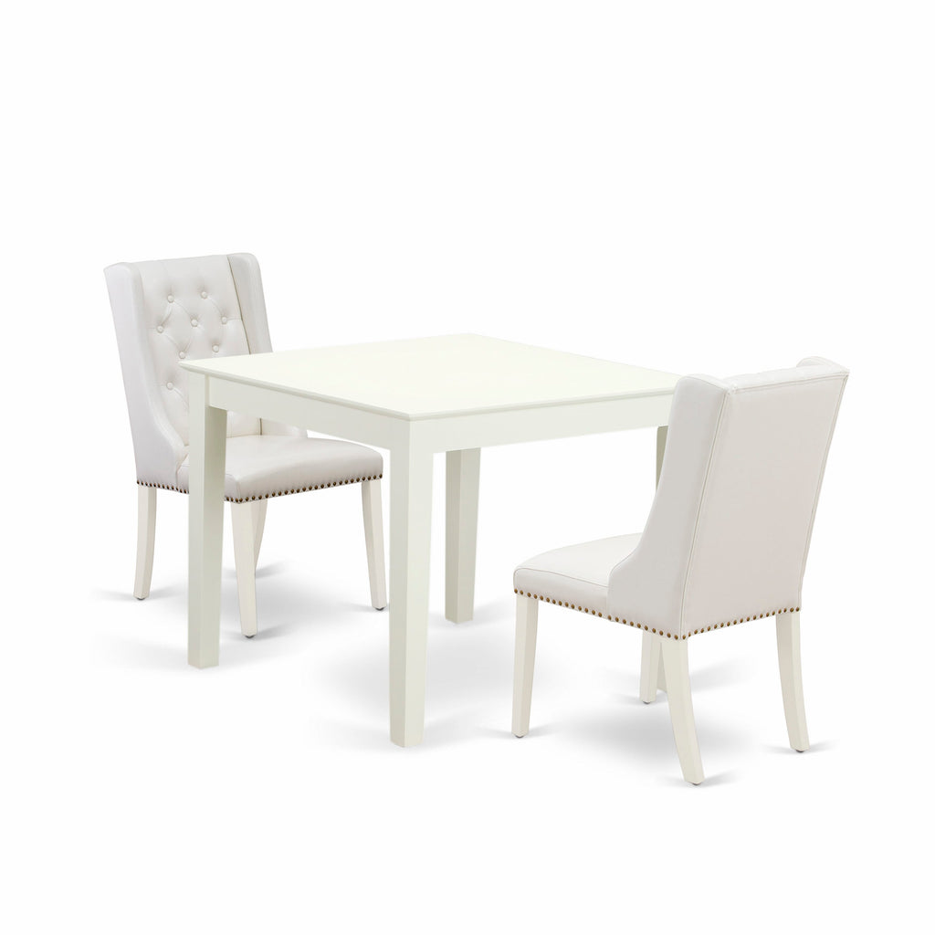 3-Piece Dining Set OXFO3-GIT-NL Square Table & Faux Leather Chairs Duo, 36x36, White Finish