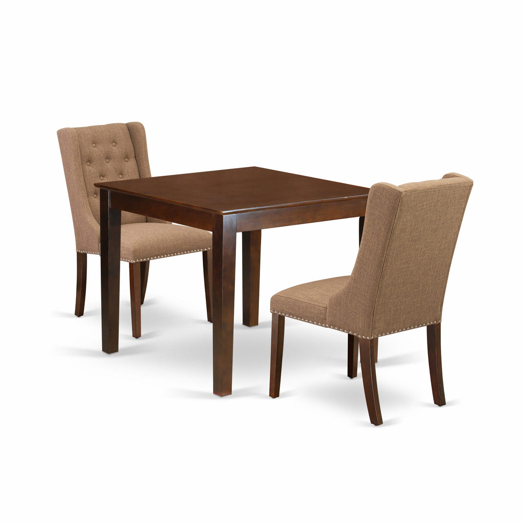 OXFO3-QVF-KH Small Space Dining Ensemble Square Table & Parson Chairs, Light Sable, Mahogany Finish