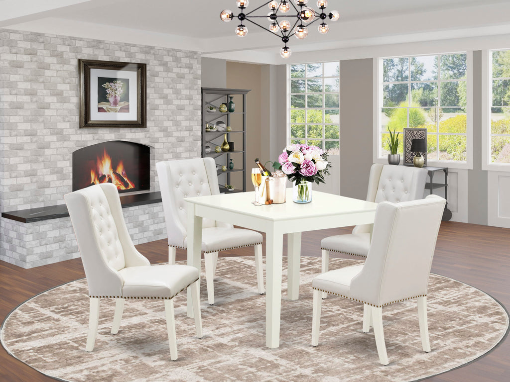 OXFO5-IHH-6J Versatile 5-Piece Dining Set with Square Table and 4 Gray Parsons Chairs in Linen Light Finish