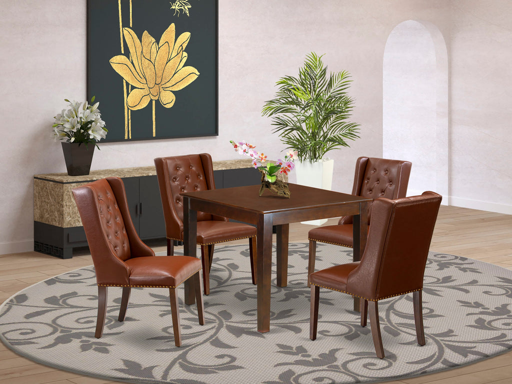 OXFO5-WLQ-NF Elegant 5-Piece Dining Array Square Table & 4 Faux Leather Chairs Set for Cozy Meals