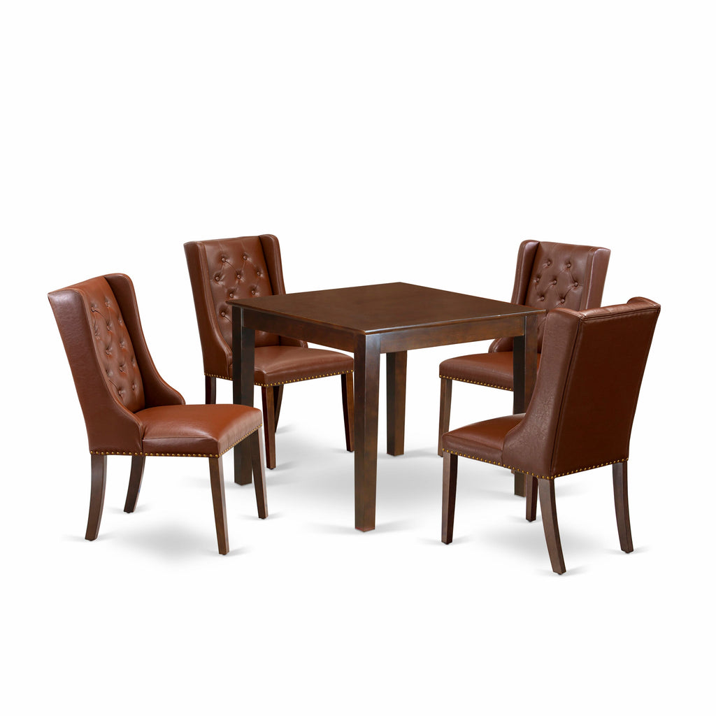 OXFO5-WLQ-NF Elegant 5-Piece Dining Array Square Table & 4 Faux Leather Chairs Set for Cozy Meals
