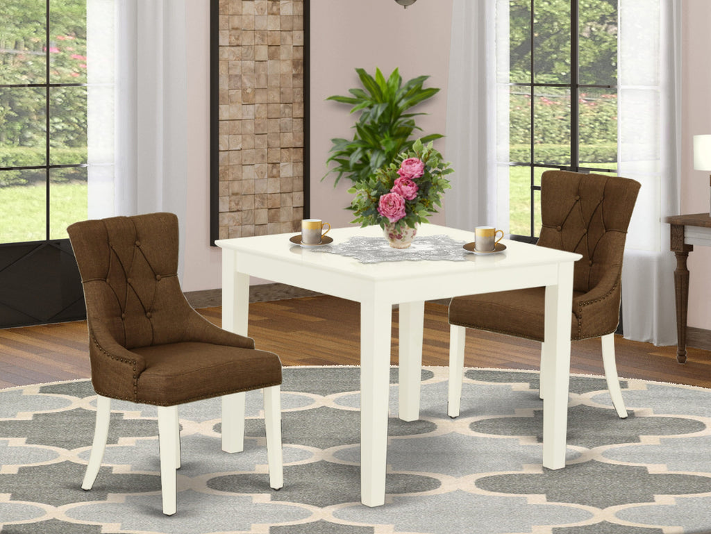 OXFR3-ADY-2R Small Space Chic 3 Piece Dining Set with Square Table & 2 Upholstered Parson Chairs, Brown & White