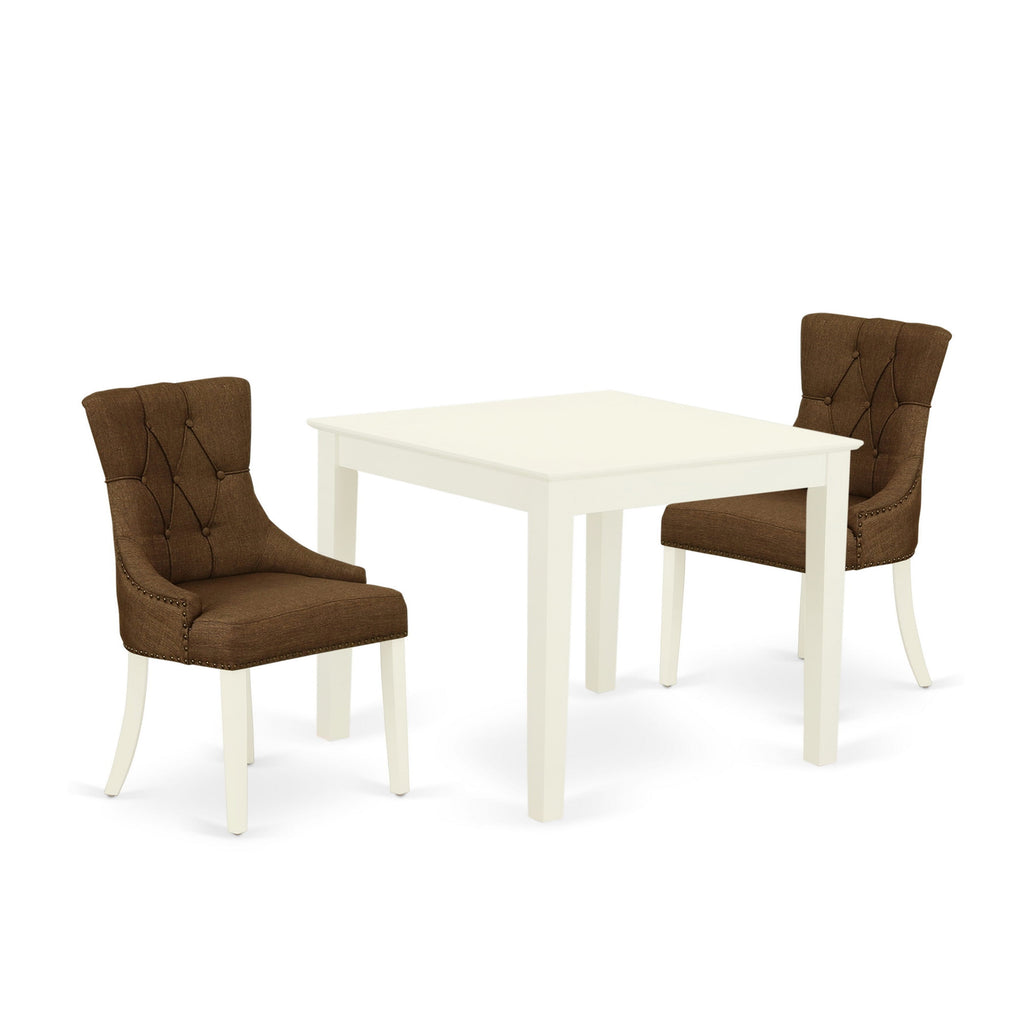 OXFR3-ADY-2R Small Space Chic 3 Piece Dining Set with Square Table & 2 Upholstered Parson Chairs, Brown & White
