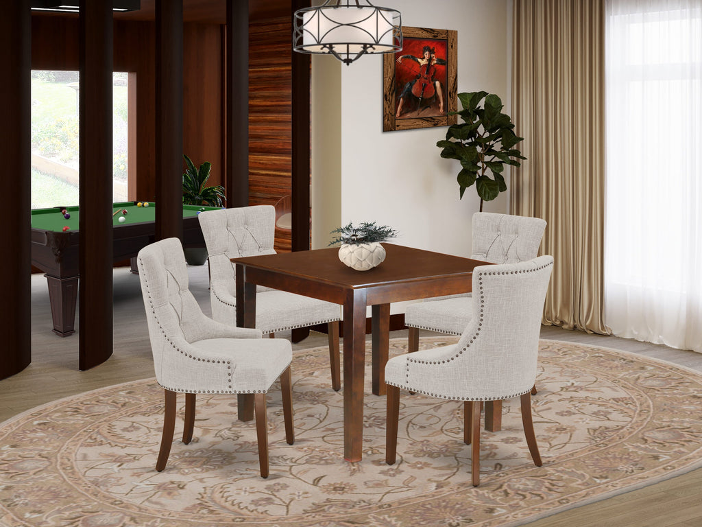 OXFR5-XV2-VS Square Dining Set with 4 Plush Parson Chairs in Mahogany, 36x36, Modern Gatherings