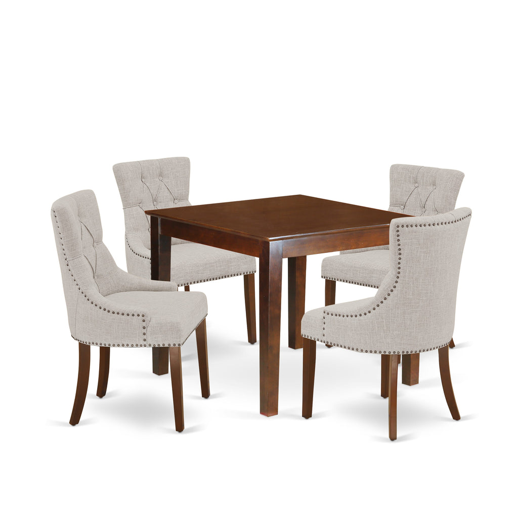 OXFR5-XV2-VS Square Dining Set with 4 Plush Parson Chairs in Mahogany, 36x36, Modern Gatherings