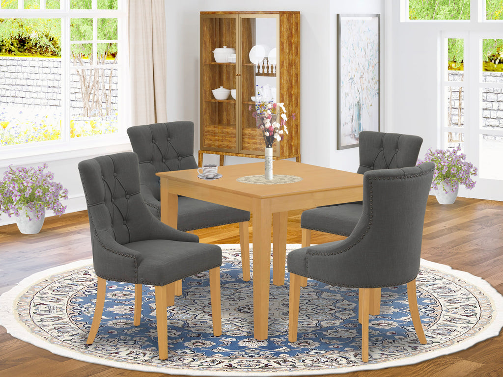 5-Piece Dining Ensemble with Square Table and Upholstered Gotham Chairs  OXFR5-HEP-U5, Oak Finish 36x36 Inch