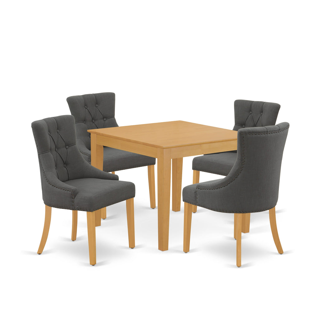 5-Piece Dining Ensemble with Square Table and Upholstered Gotham Chairs  OXFR5-HEP-U5, Oak Finish 36x36 Inch