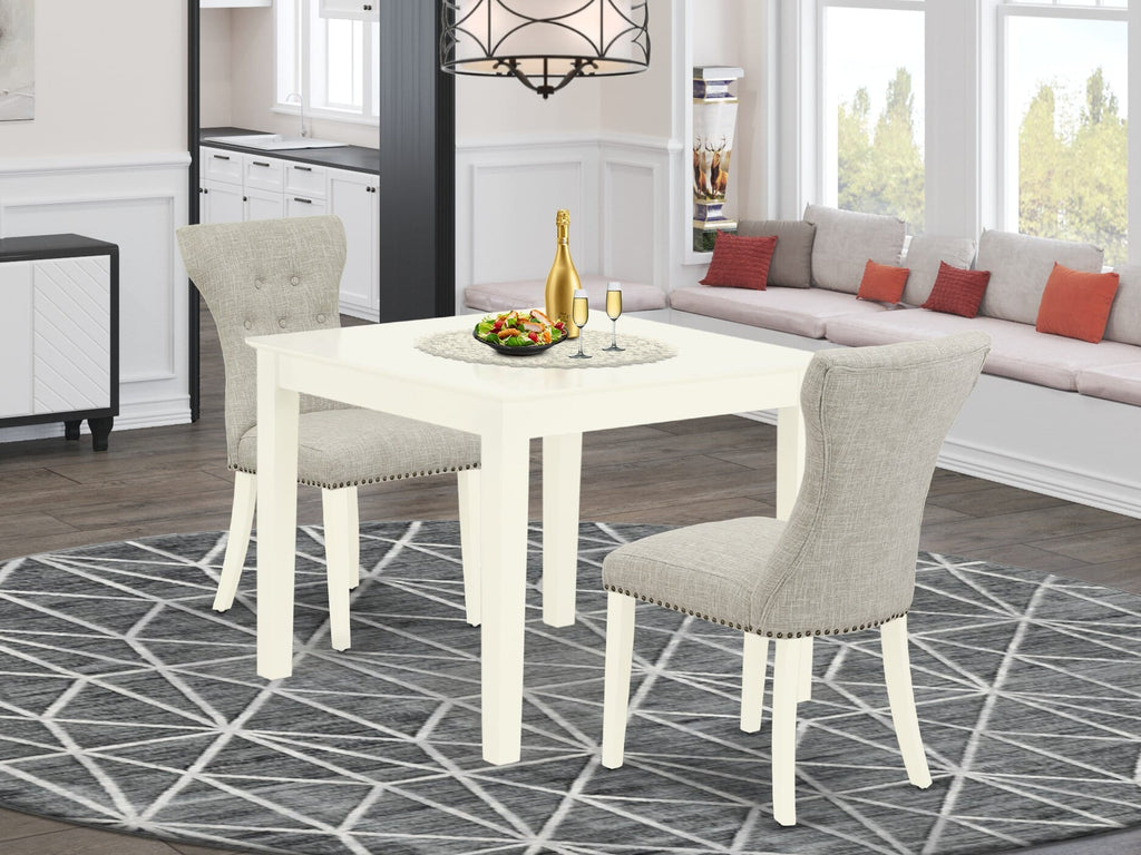 OXGA3-43P-QC 3-Piece Dining Ensemble with Compact Table and Two Doeskin Seats, Crisp Linen Finish