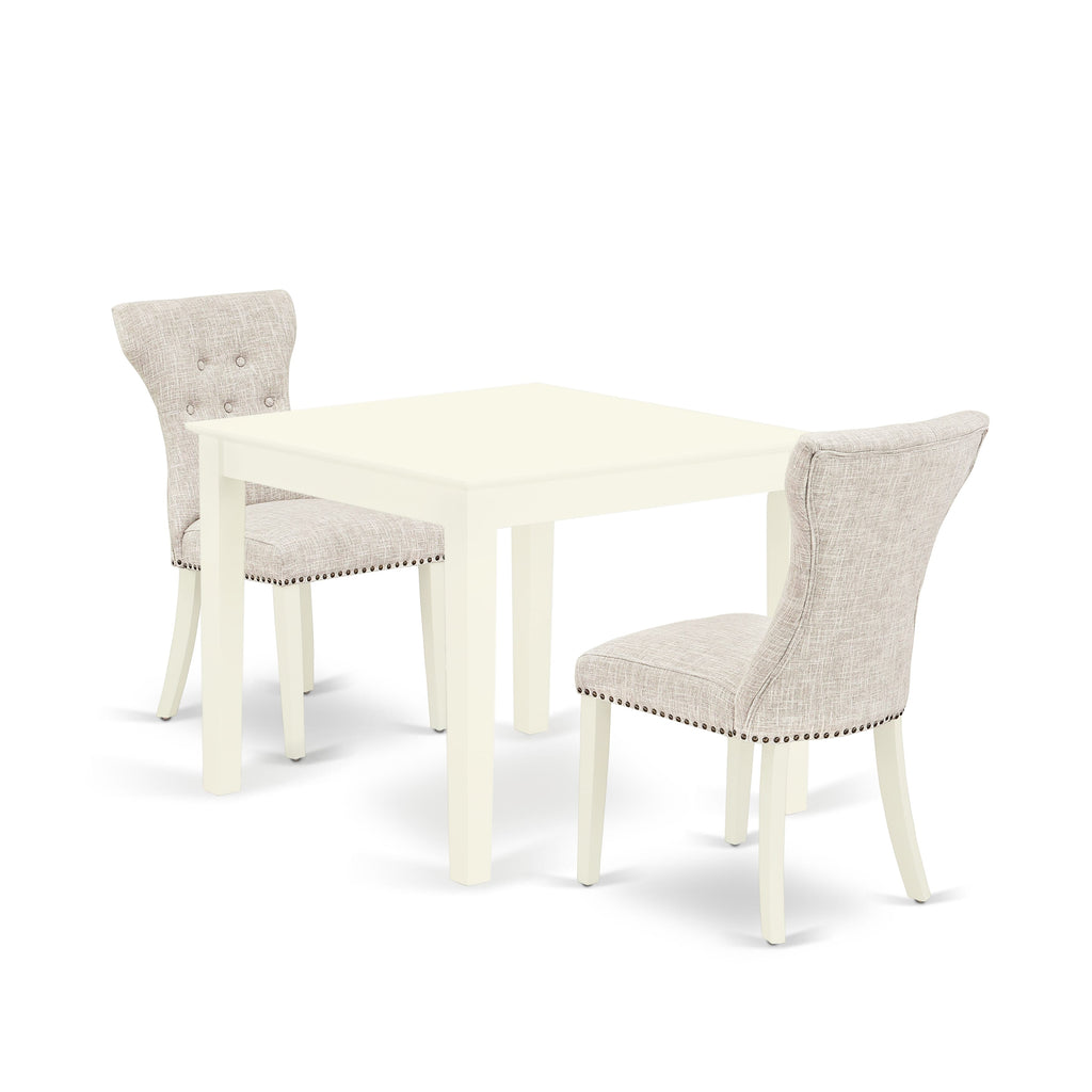 OXGA3-43P-QC 3-Piece Dining Ensemble with Compact Table and Two Doeskin Seats, Crisp Linen Finish