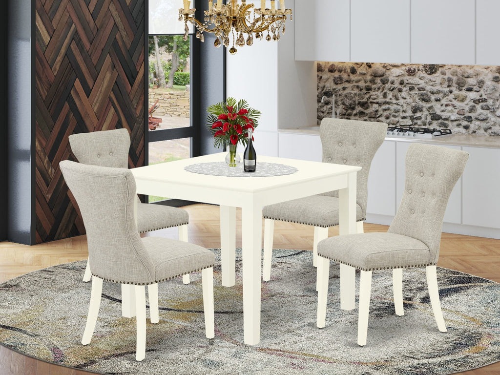 OXGA5-9G6-IK 5-Piece Set Square White Table with 4 Doeskin Linen Parson Chairs, 36 Dining Table