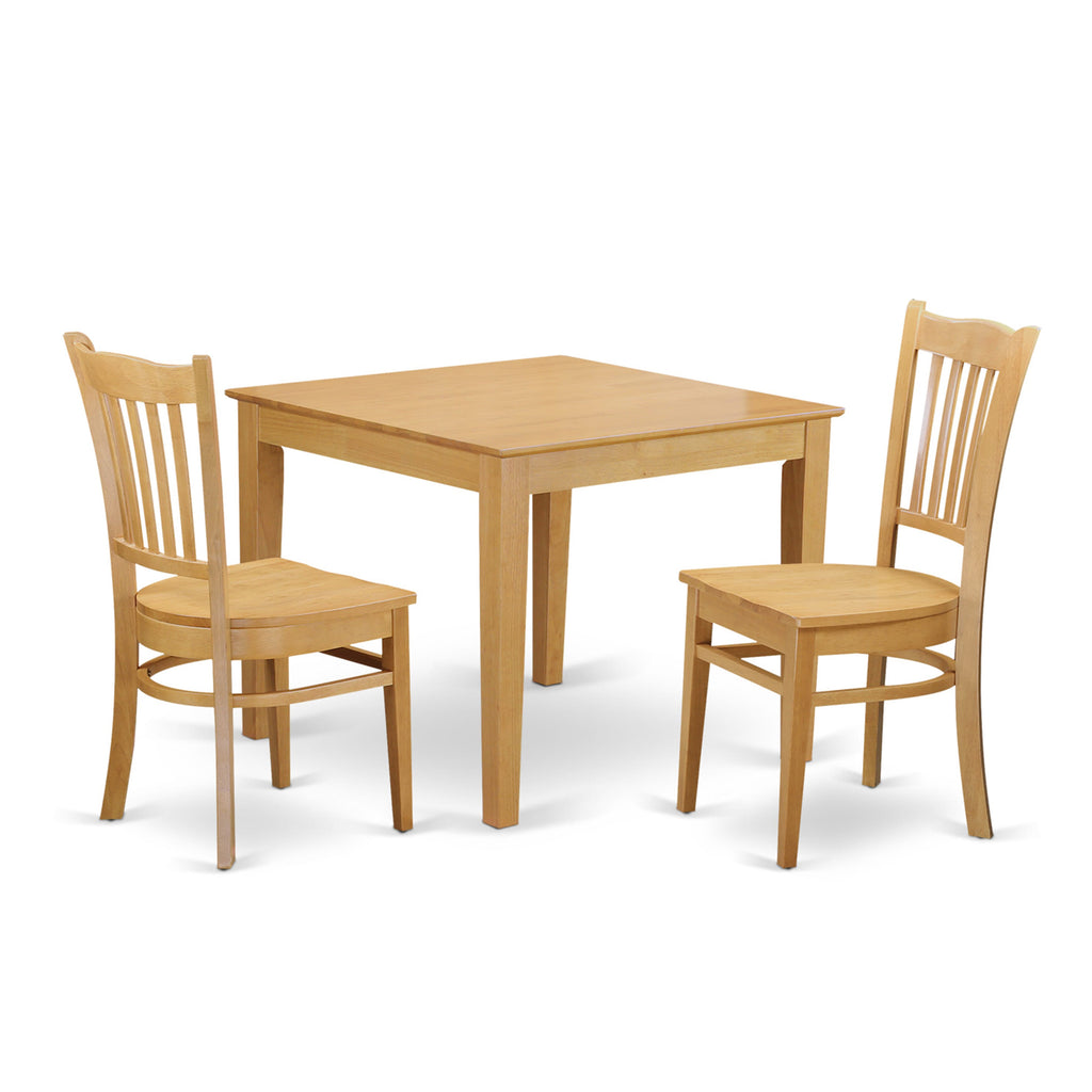 OXGR3-JCN-G Compact 3-Piece Set with Square Table and Two Chairs for Dining Room, Oak Finish, 36 Inches