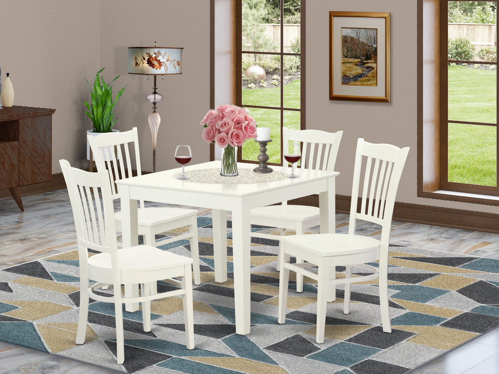OXGR5-D7R-Z 5-Piece Dining Set with 36x36 Table & 4 Chairs, Elegant White Finish