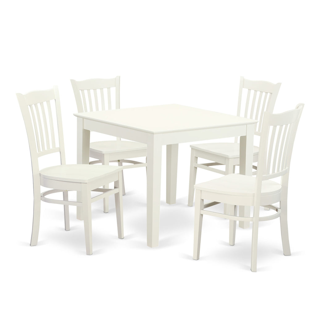 OXGR5-D7R-Z 5-Piece Dining Set with 36x36 Table & 4 Chairs, Elegant White Finish