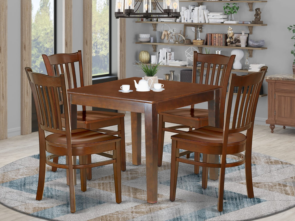 OXGR5-0XM-1 5-Piece Dining Ensemble with Square Table & 4 Wood Seat Chairs, Mahogany, 36x36 In
