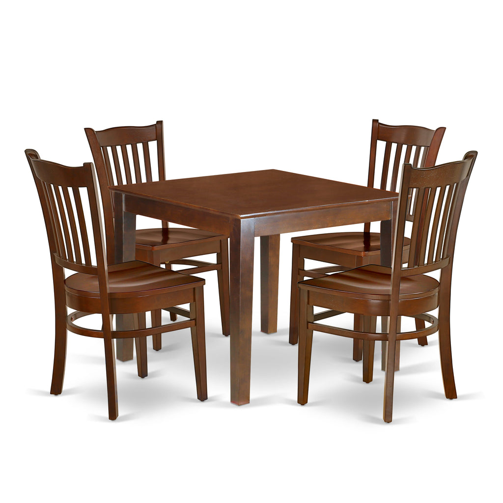 OXGR5-0XM-1 5-Piece Dining Ensemble with Square Table & 4 Wood Seat Chairs, Mahogany, 36x36 In