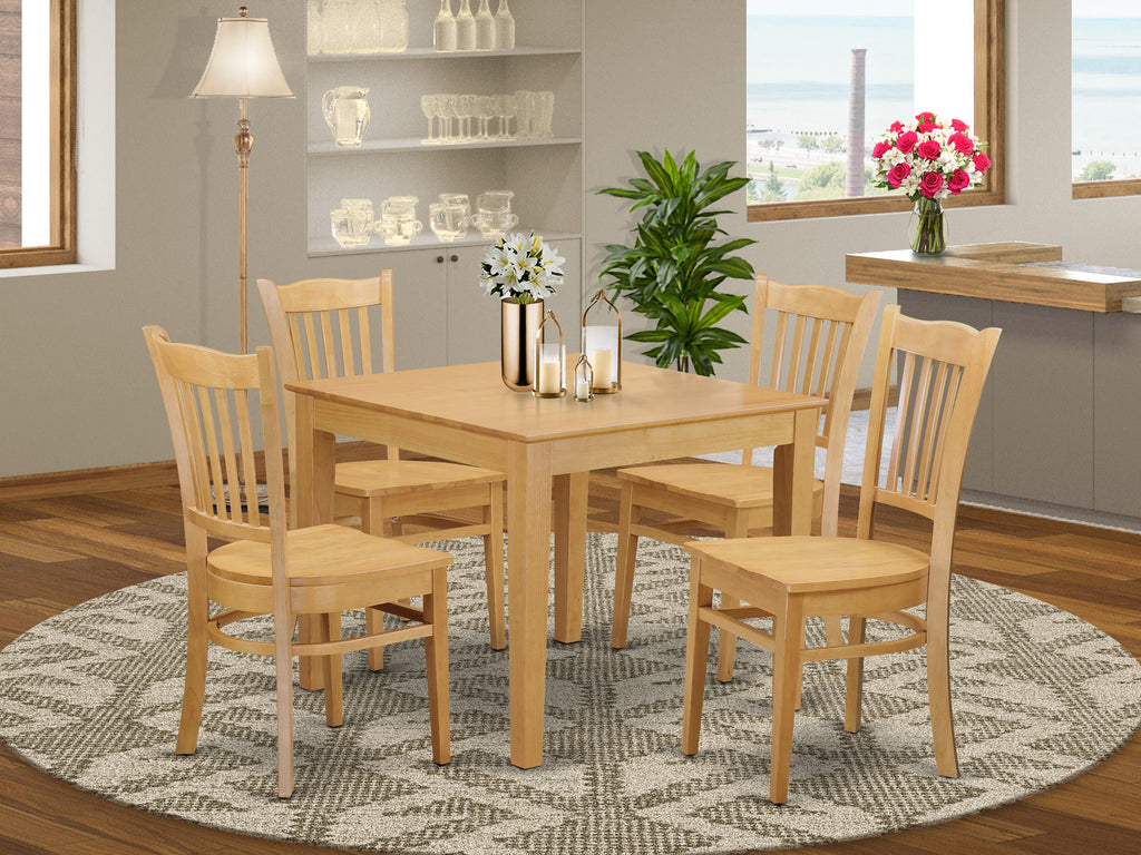 OXGR5-BN3-U| 5-Piece Cozy Oak Dining Ensemble with Square Table & Chairs for Four