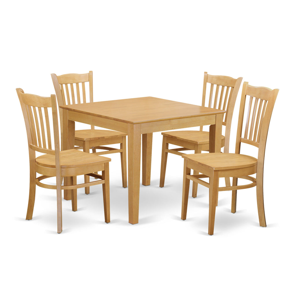 OXGR5-BN3-U| 5-Piece Cozy Oak Dining Ensemble with Square Table & Chairs for Four