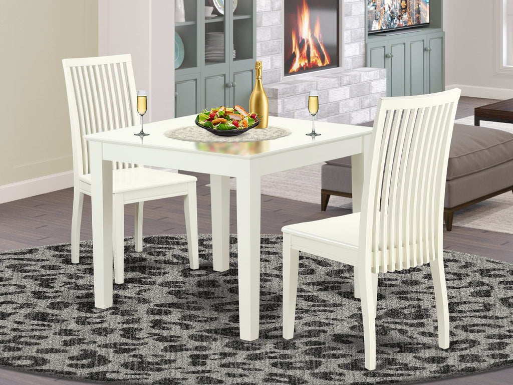 OXIP3-WPF-R Space-Saving 3-Piece Set Compact Dining Table with Two Chairs, Square 36 Table, Linen White