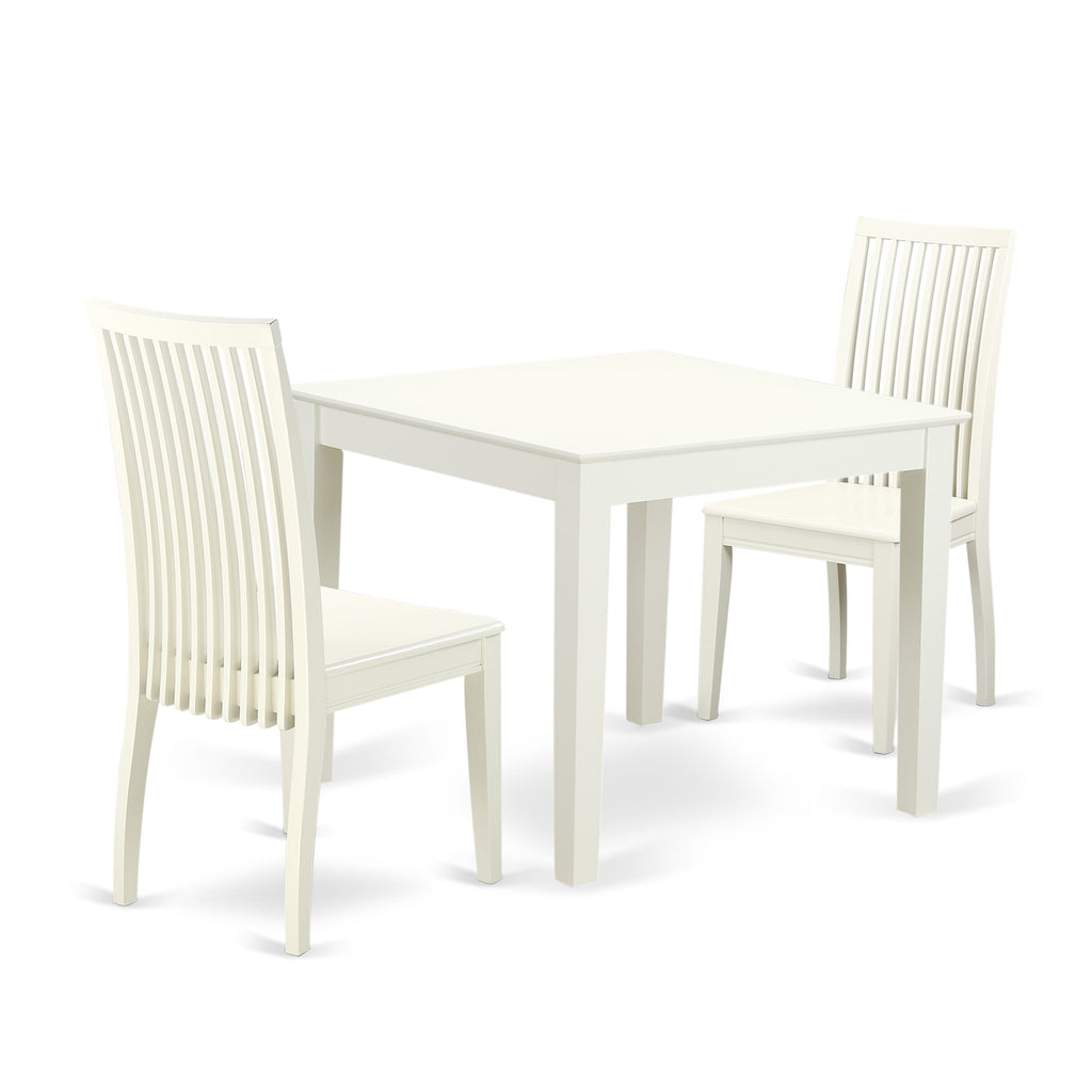 OXIP3-WPF-R Space-Saving 3-Piece Set Compact Dining Table with Two Chairs, Square 36 Table, Linen White