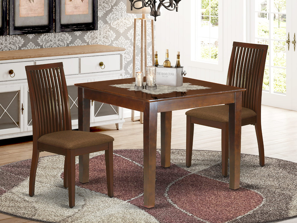 OXIP3-BQ7-3 3-Piece Mahogany Dining Set with Square Table & Upholstered Chairs, 36'' Square