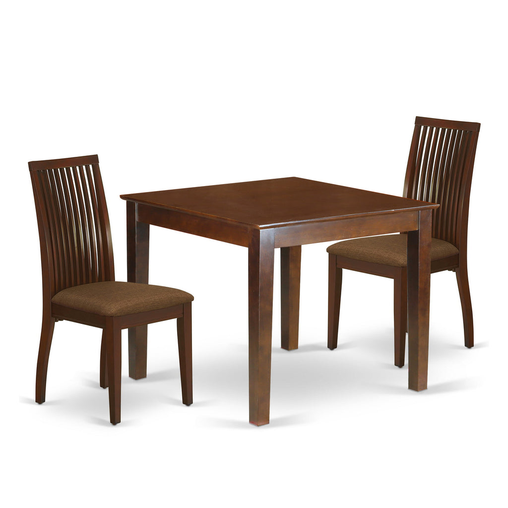 OXIP3-BQ7-3 3-Piece Mahogany Dining Set with Square Table & Upholstered Chairs, 36'' Square