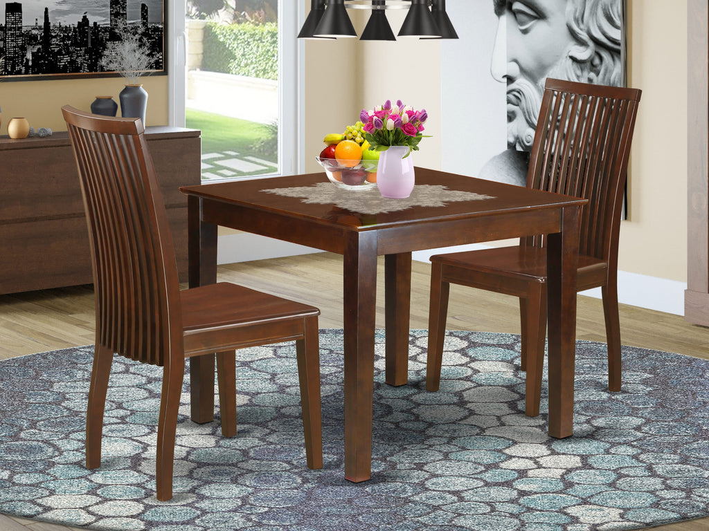 OXIP3-V21-E Wood Dining Set Square Table & Chairs for Cozy Dining, 36x36 Inch, Elegant Mahogany Finish - 3 Piece