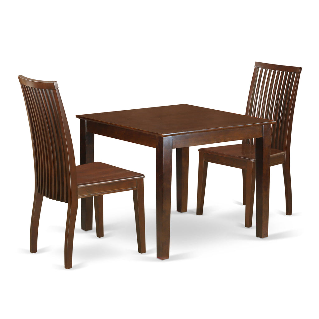 OXIP3-V21-E Wood Dining Set Square Table & Chairs for Cozy Dining, 36x36 Inch, Elegant Mahogany Finish - 3 Piece
