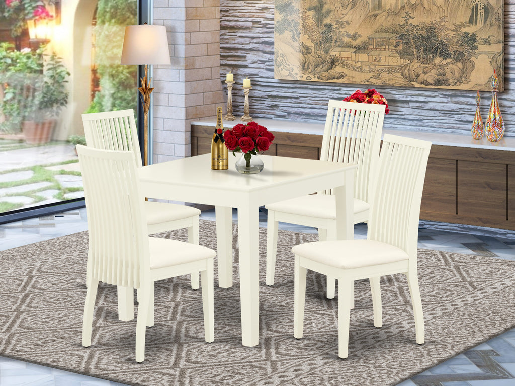 OXIP5-HVA-K 5-Piece Dining Ensemble with Square Table and Upholstered 4-Chair Set, Linen White Finish