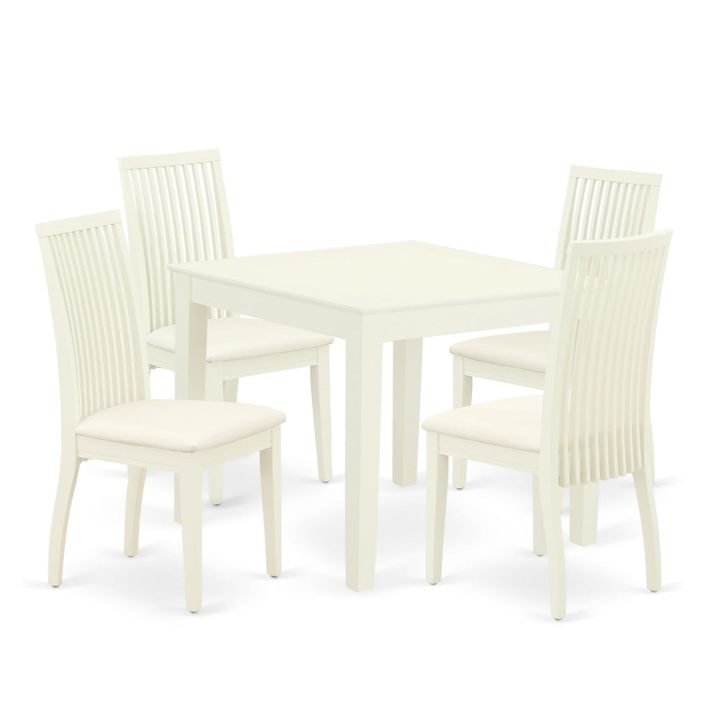 OXIP5-HVA-K 5-Piece Dining Ensemble with Square Table and Upholstered 4-Chair Set, Linen White Finish