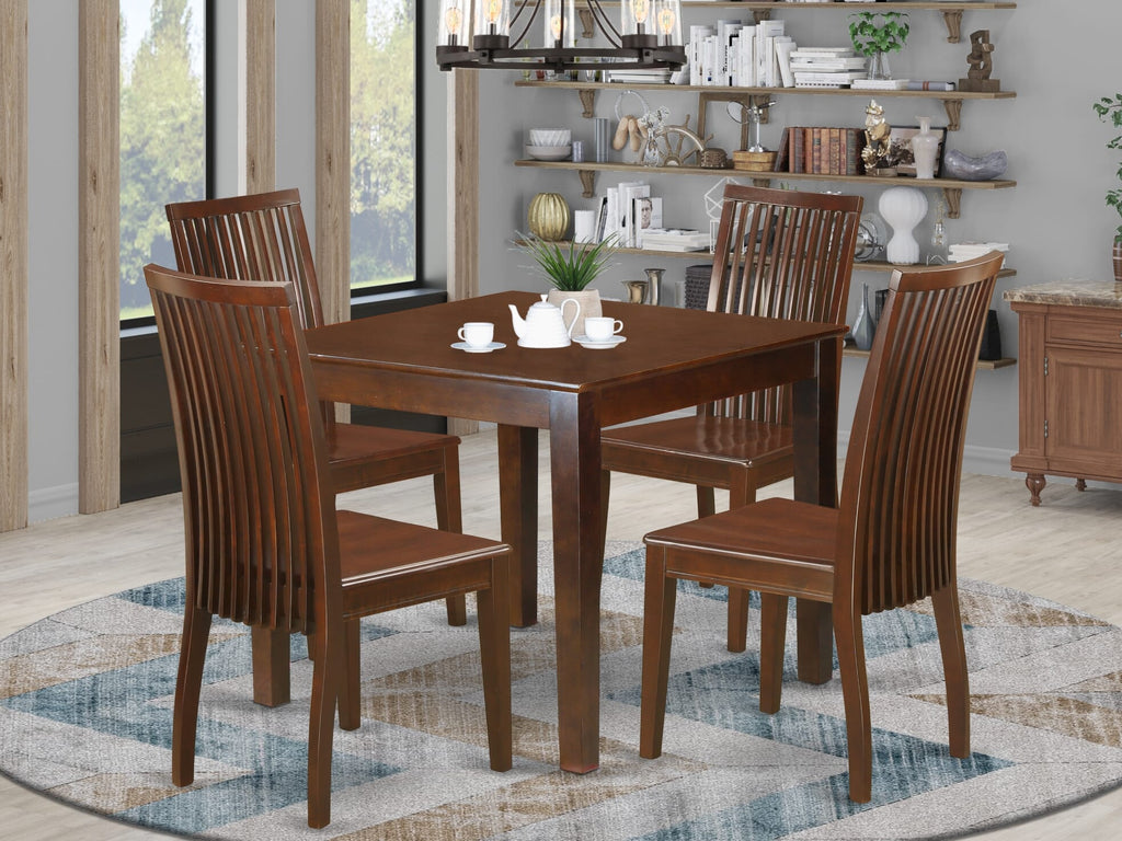 OXIP5-I2C-G 5-Piece Dining Ensemble with Square Table and Four Chairs in Mahogany Finish, Ideal for Cozy Meals
