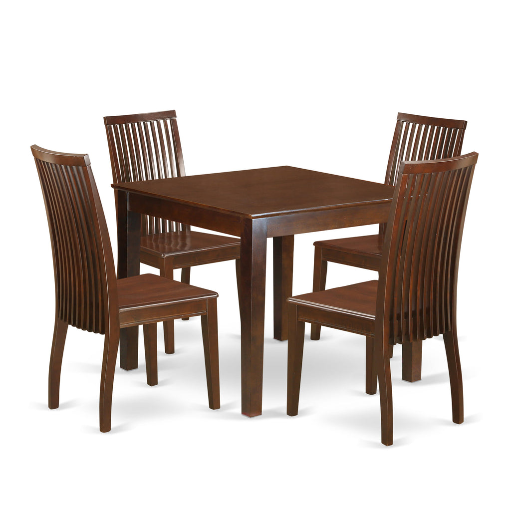 OXIP5-I2C-G 5-Piece Dining Ensemble with Square Table and Four Chairs in Mahogany Finish, Ideal for Cozy Meals