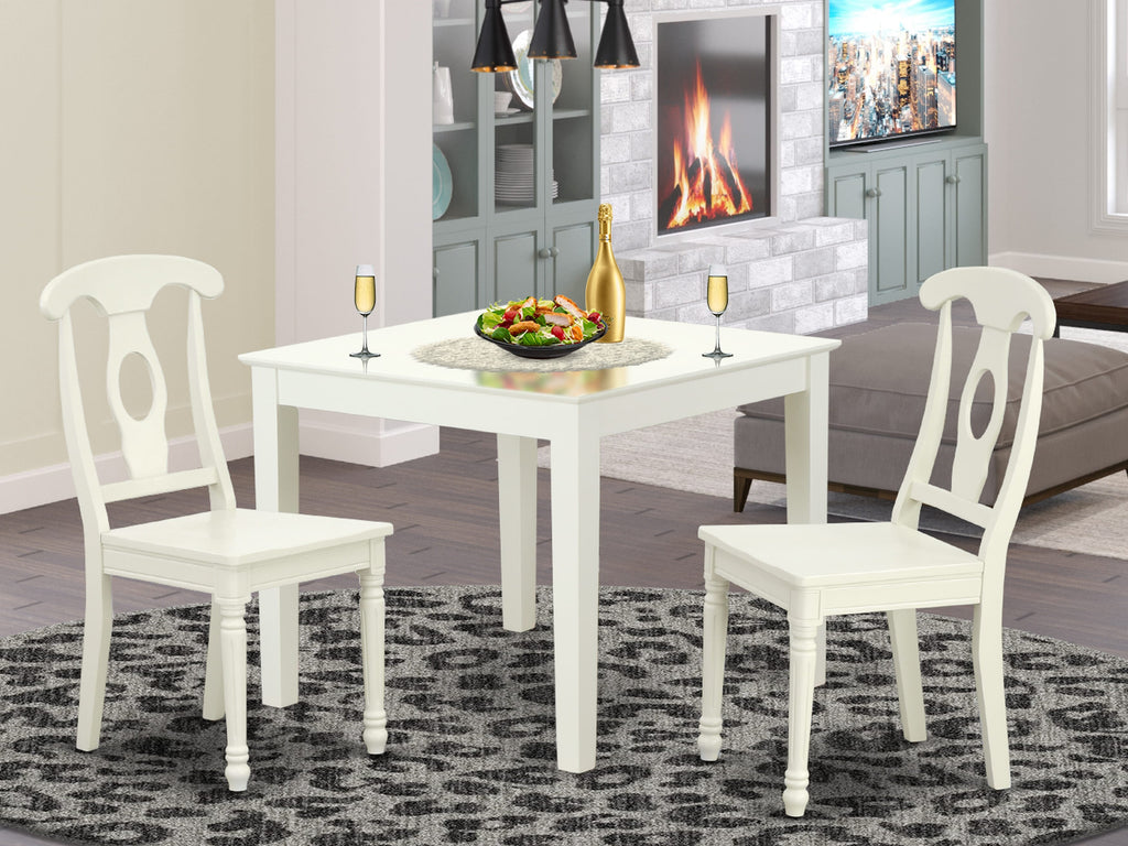 3-Piece Dining Ensemble OXKE3-A1B-I with Compact White Table & Two Chairs, 36 Square