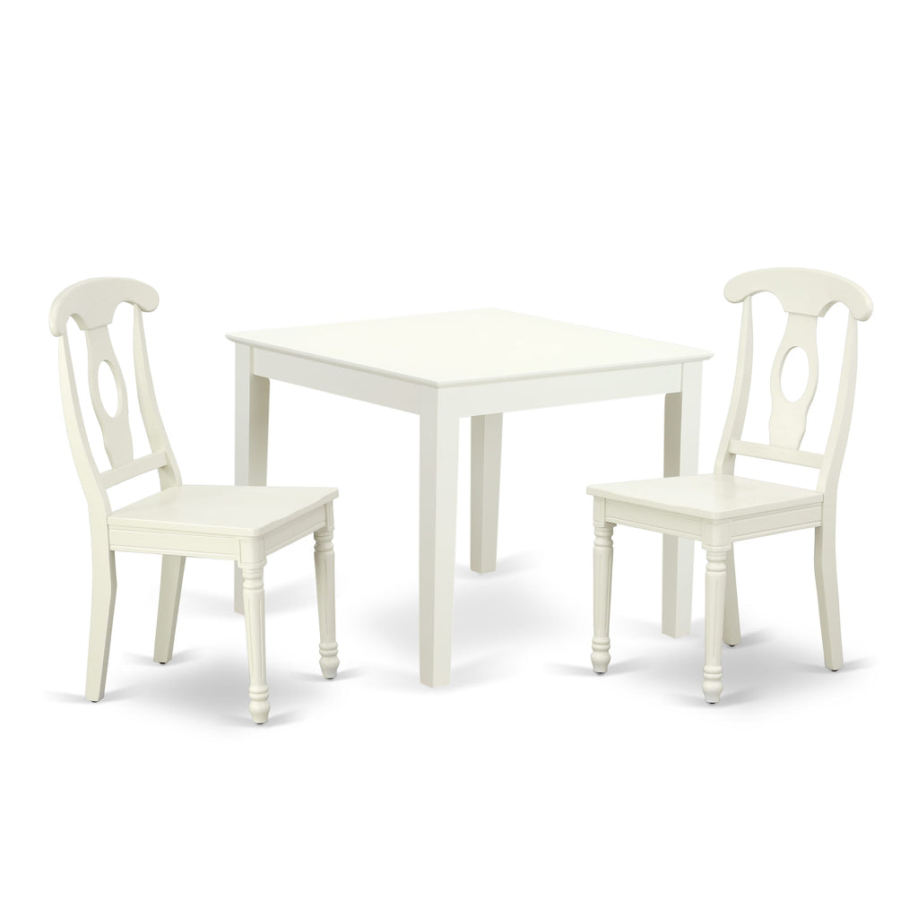 3-Piece Dining Ensemble OXKE3-A1B-I with Compact White Table & Two Chairs, 36 Square
