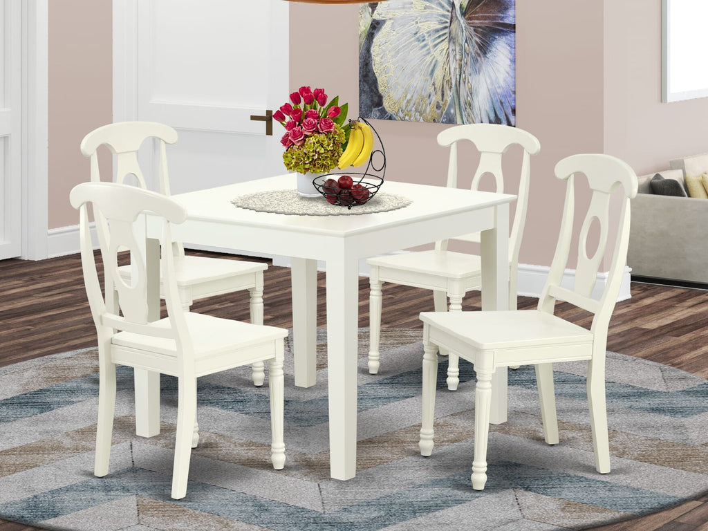 OXKE5-1GW-9 5-Piece Square Dining Ensemble with Ivory Finish Table & 4 Chairs