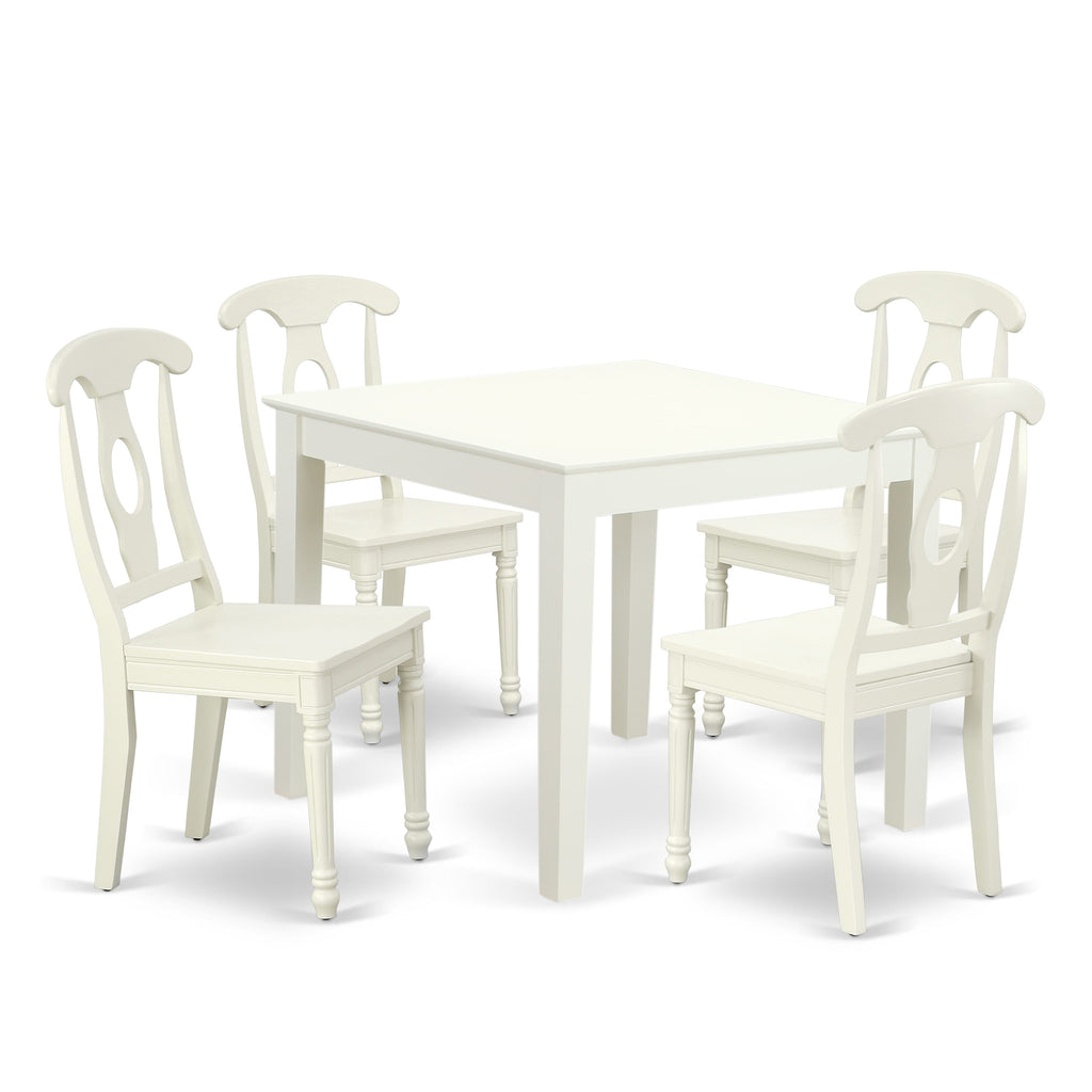 OXKE5-1GW-9 5-Piece Square Dining Ensemble with Ivory Finish Table & 4 Chairs