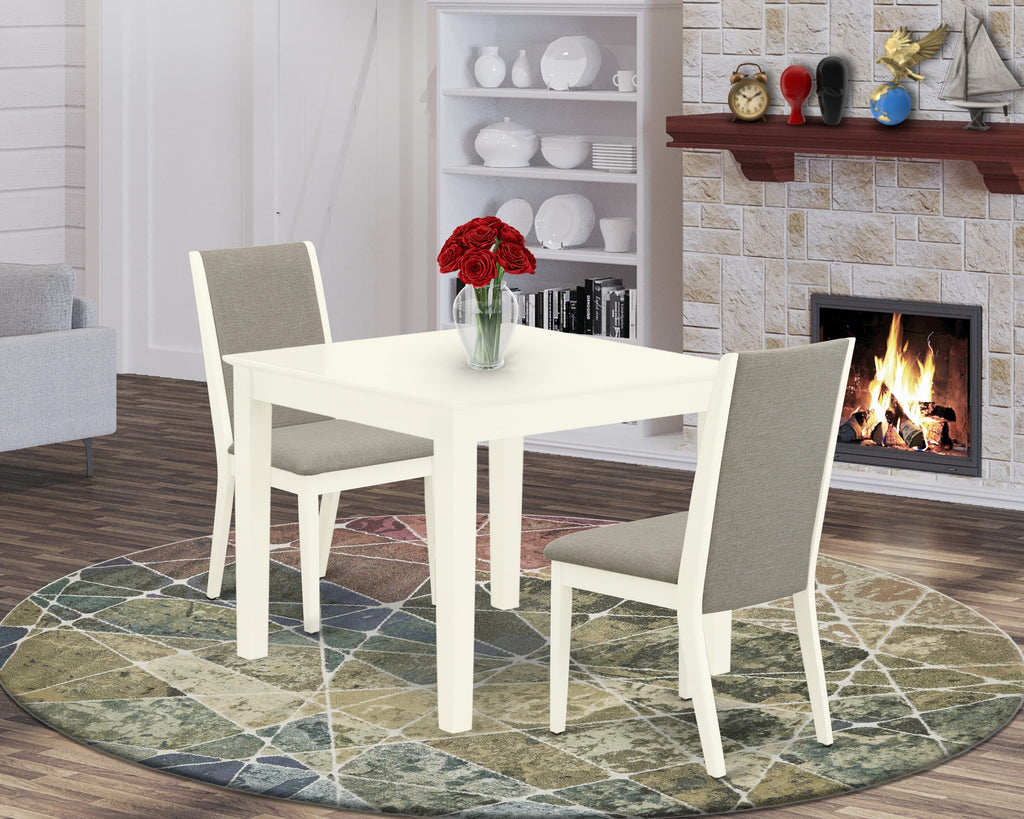 OXLA3-1ZE-QE Elegant 3-Piece Dining Set with a Square 36-inch Table and Upholstered Chairs, Linen White Finish