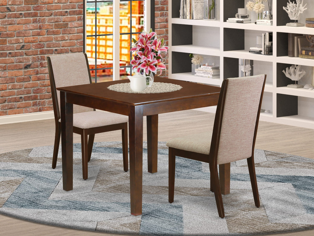 OXLA3-PL1-FI Deluxe 3-Piece Mahogany Dining Set with Square Table and Linen Fabric Chairs, 36x36