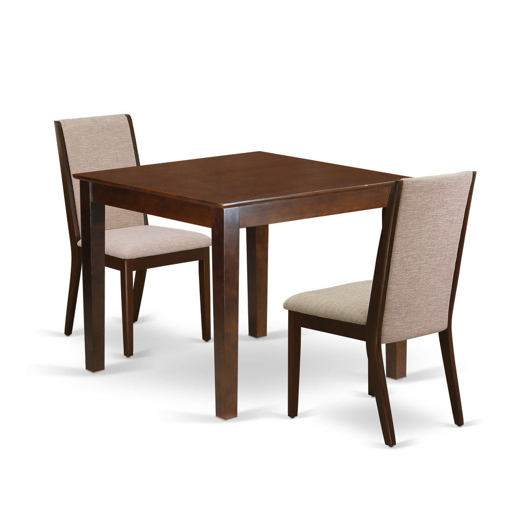 OXLA3-PL1-FI Deluxe 3-Piece Mahogany Dining Set with Square Table and Linen Fabric Chairs, 36x36