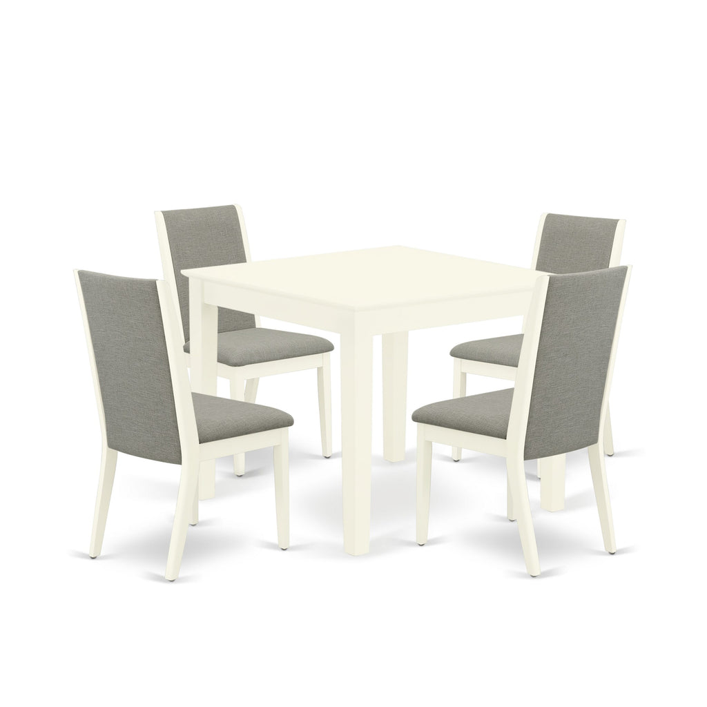 5-Piece Dining Set with Square Table & Shitake Linen Parson Chairs OXLA5-HCC-6I White and Taupe Elegance