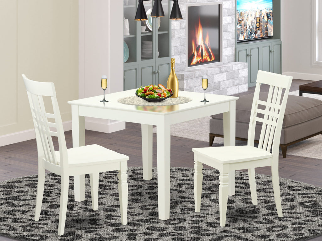 Complete Dining Ensemble OXLG3-21B-M Square Table & Two Seats Set in Pristine Linen White, 36 Square