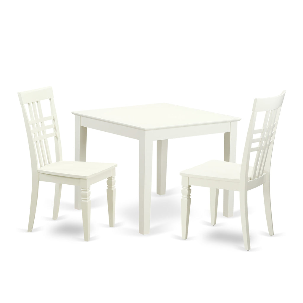 Complete Dining Ensemble OXLG3-21B-M Square Table & Two Seats Set in Pristine Linen White, 36 Square