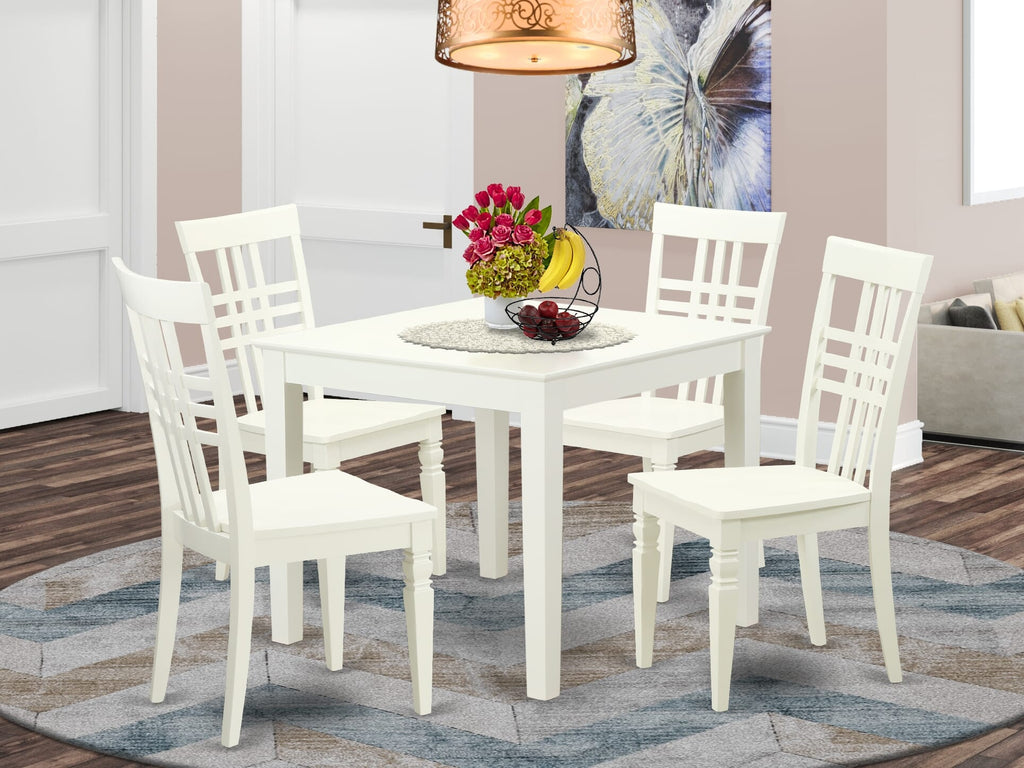 OXLG5-JDU-S 5-Piece Square Dining Set with Linen White Table and Four Chairs, Space-Saving Design